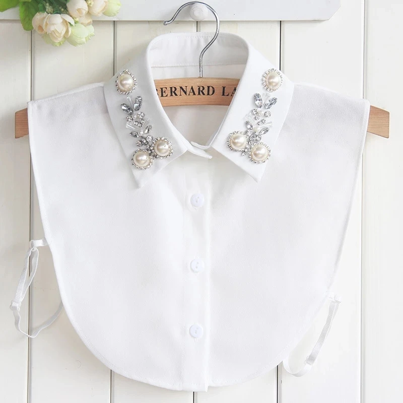 

14 Styles White/Black Women Fake Collar Shinny Beaded Detachable Collars Half Shirt Blouse Sweater False Collars Female Faux Col