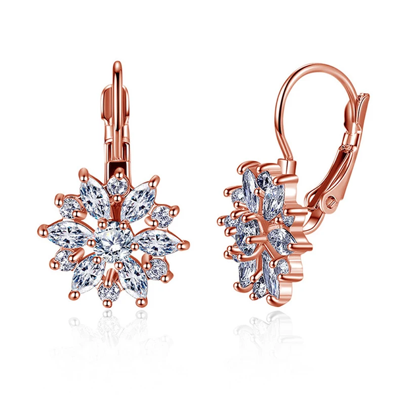 2021 New Vintage Earrings Rose Gold Crystal CZ Bling Drop For Women Girls Christmas Gfit Fashion Wedding Jewelry | Украшения и