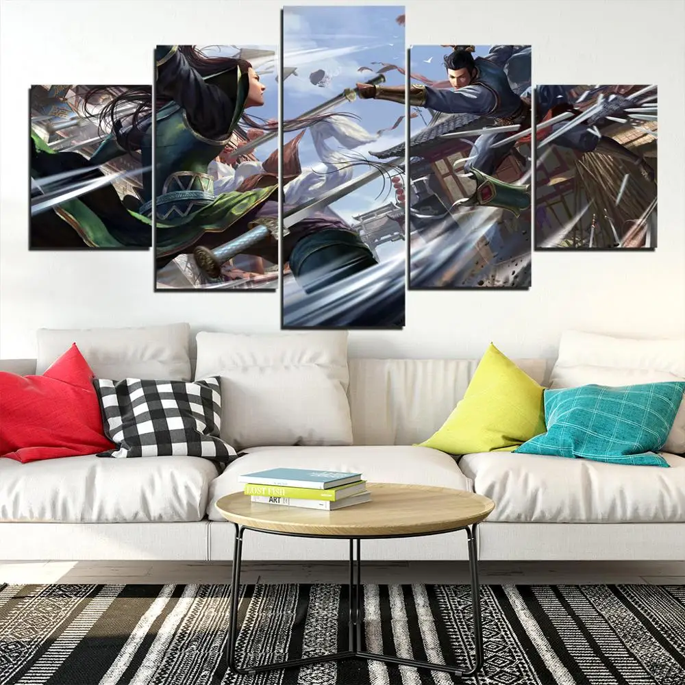 

Canvas HD Framework 5 Pieces Chinese Martial Art Paintings For Living Room Home Decor Posters Modular