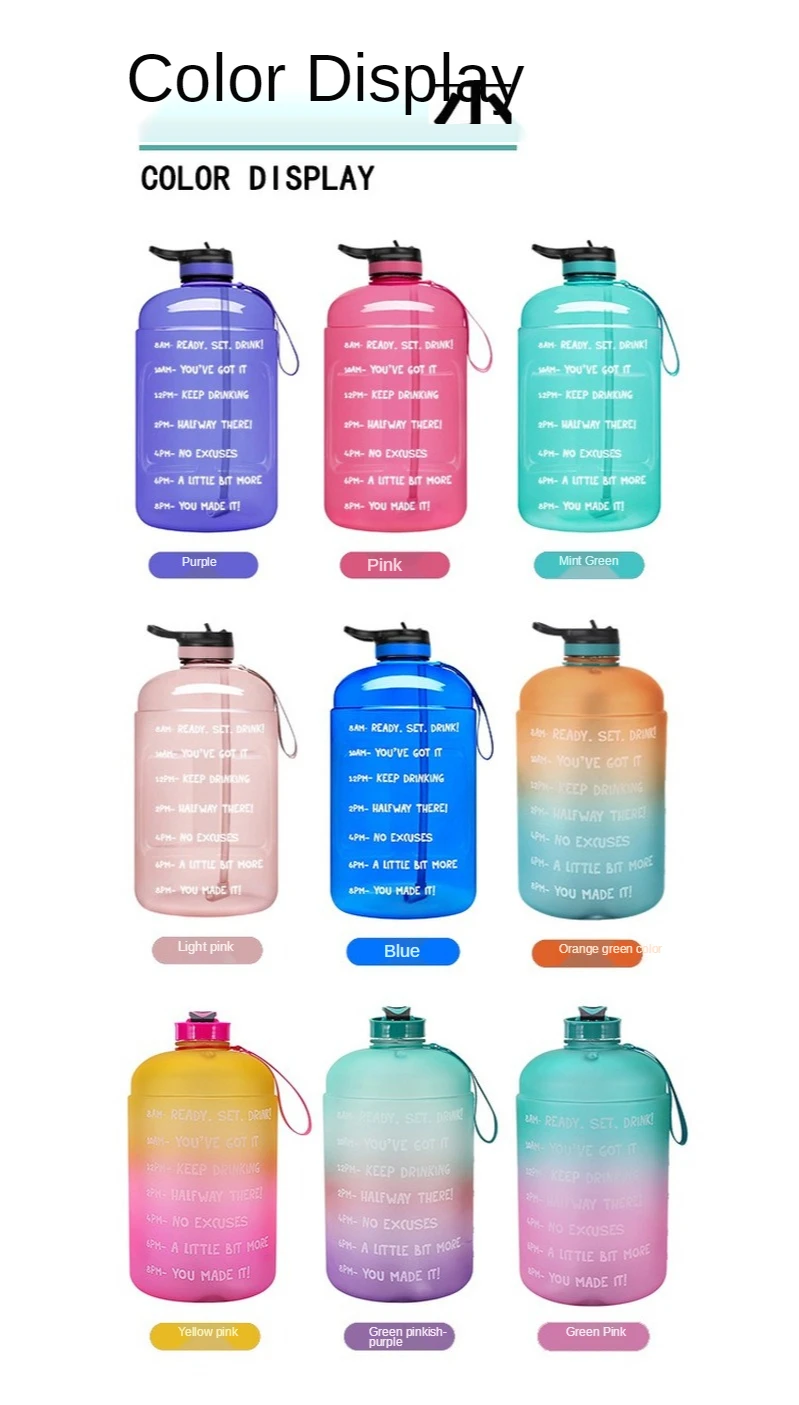 

2021 Simple Fashion Plastic Sports Bottle Creative Super Large Capacity Fitness Water Cup Gradient Color with Straw