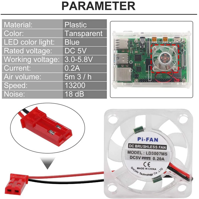 2 шт. для Raspberry Pi 4 вентилятор процессора DC бесщеточный светодиодный охлаждения 30