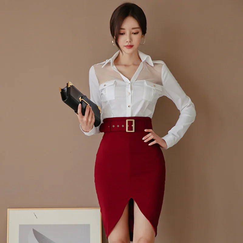 

Высокое качество 2021 элегантные весенние туфли с ремешками для женщин Комплект из 2 предметов однобортный нагрудные белая рубашка + модные б...