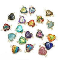 boutique charm imperial stone jewelry love heart double hole connector fashion color pendant diy handmade jewelry accessories