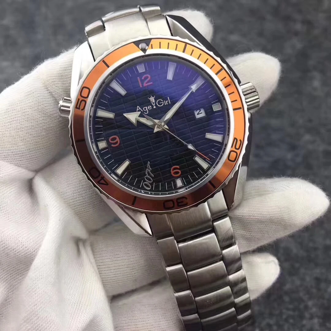

Classic Men Automatic Mechanical ETA 2813 Dive 007 Blue Orange Black Professional Stainless Steel Sapphire Leather Watches