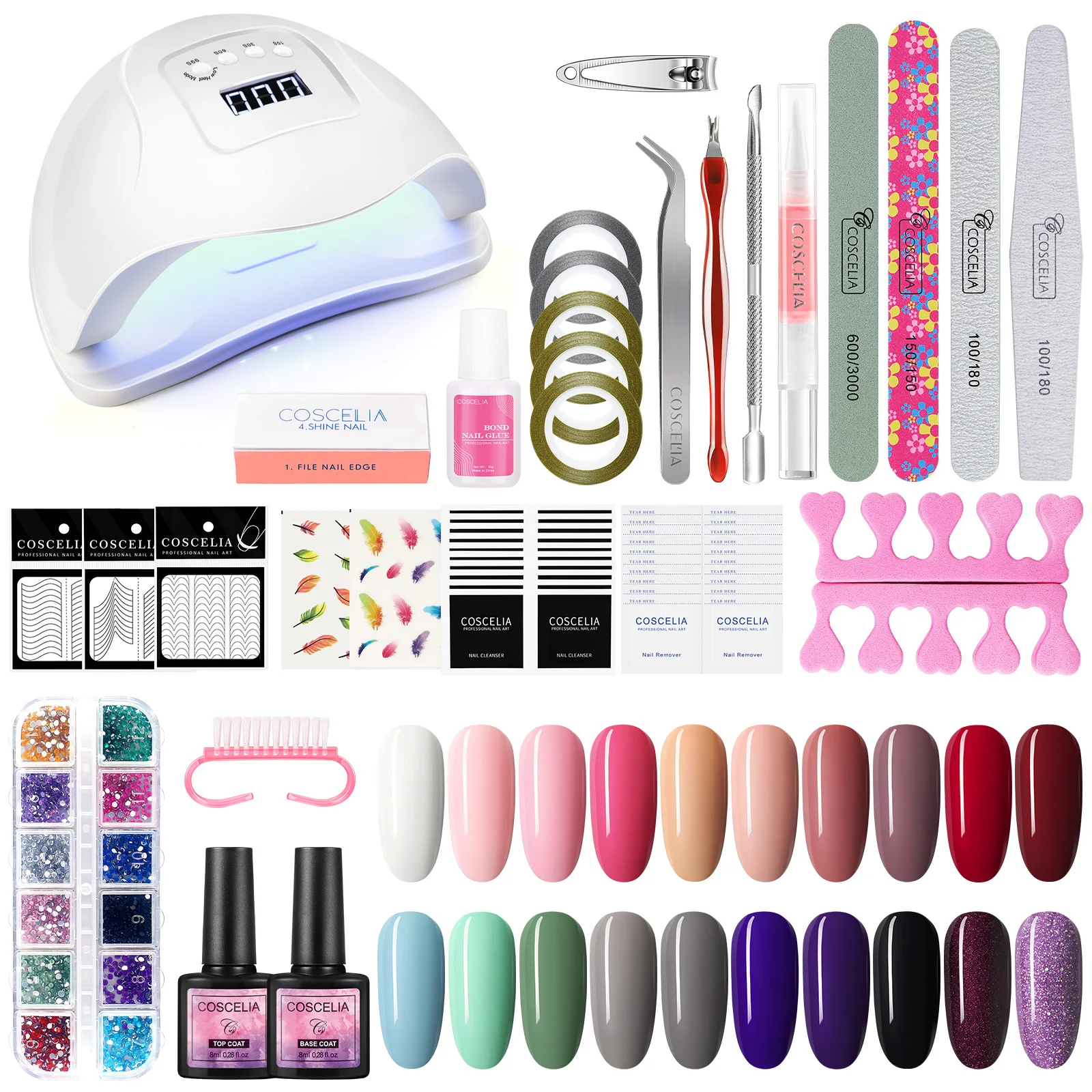 Набор для маникюра COSCELIA с УФ-светодиодной лампой верхним покрытием | Красота и