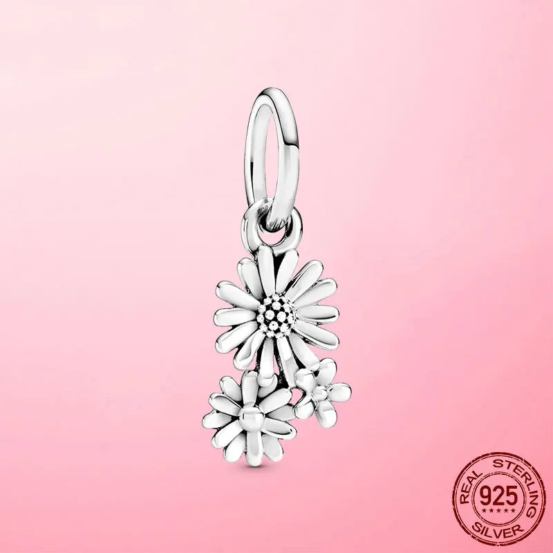 100% 925 стерлингового серебра Букет маргариток на крючках Очаровательные бусы