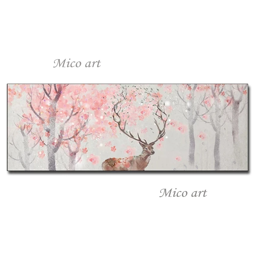 

100% Hand Drawn Forest Landscape Paintings Artwork Deer Animal Picture Wall Decor Picture Textured Canvas Paintings Unframed Art