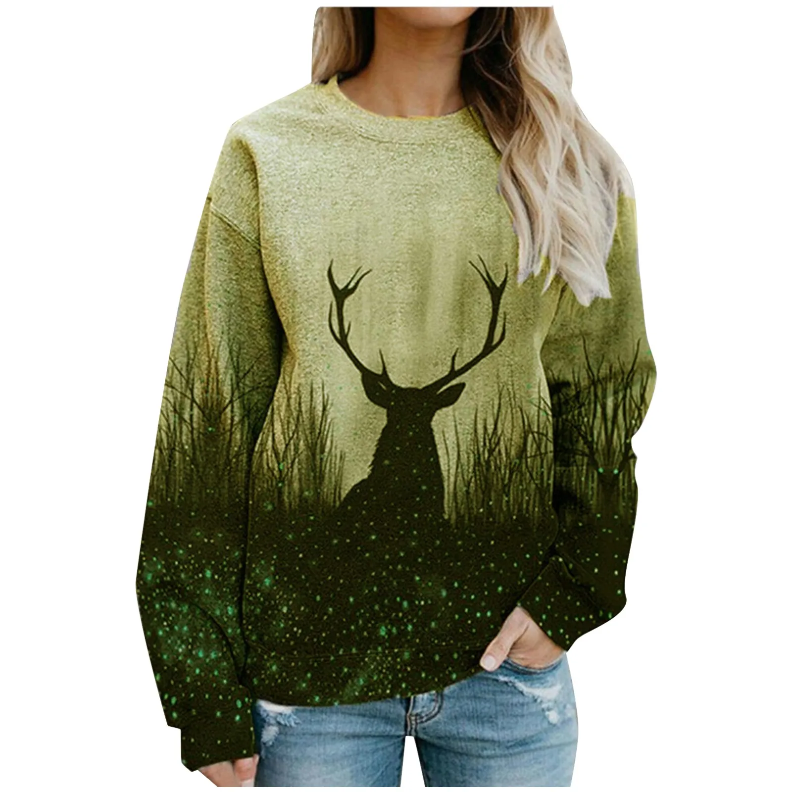 Женский Повседневный пуловер с длинным рукавом и круглым вырезом | Женская