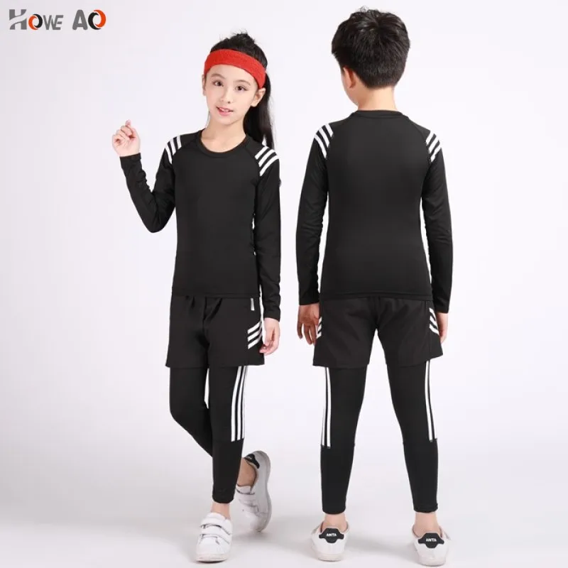 

HOWE AO Fitness Tights Gym Clothing Kids Boys Running Tracksuit Men Training Jogging Suits Sports Wear Clothes Compression Sets