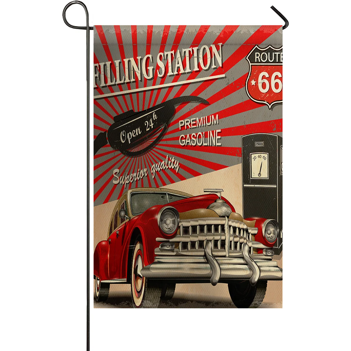Садовый флаг ретро автомобиль плакат Route 66 дом двухсторонний полиэстер для сада