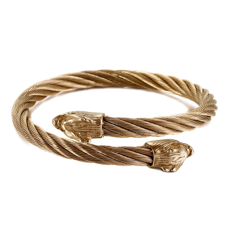 

Street Trend Titanium Steel Men Bracelet Domineering Vintage Double Dragon Faucet Stainless Steel Wire bracelets for Men Jewelry