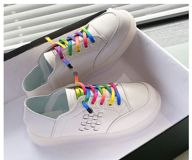 

Женские кожаные туфли LLOGAI, Белые Повседневные туфли на плоской подошве, со шнуровкой, для весны и лета, 2021