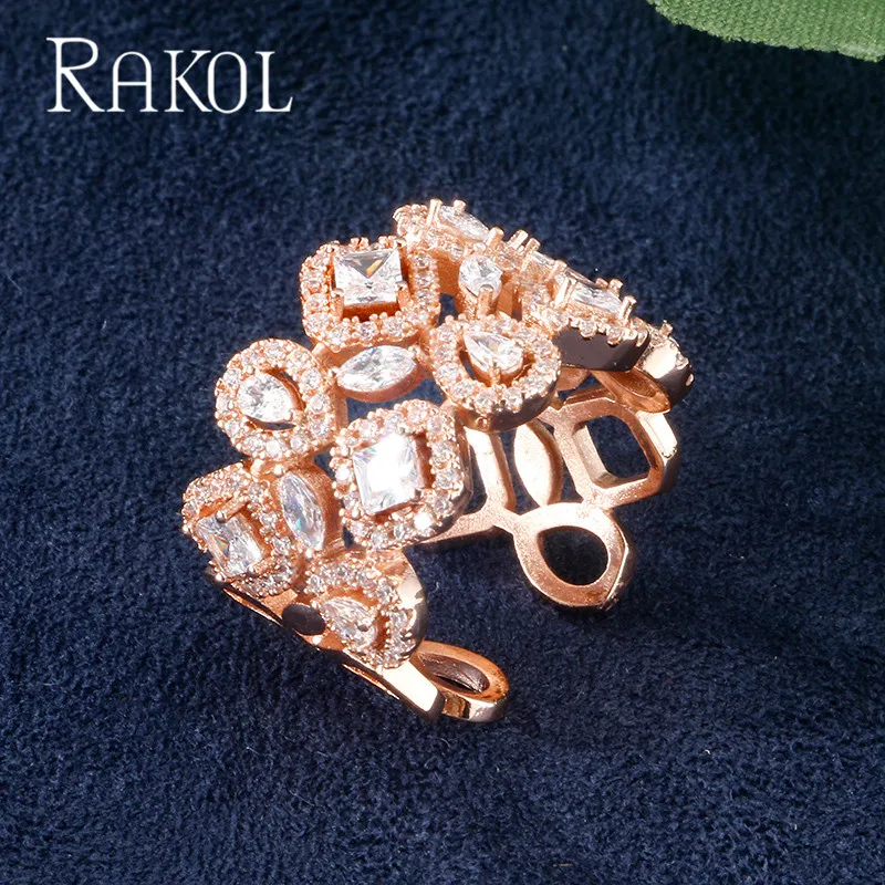 Rose Gold RAKOL Одежда высшего качества кубический циркон женские открытые кольца для Для женщин Роскошные свадебные украшения на свадьбу, годовщину подарок аксессуары RR21118 - Цвет основного камня: Rose Gold