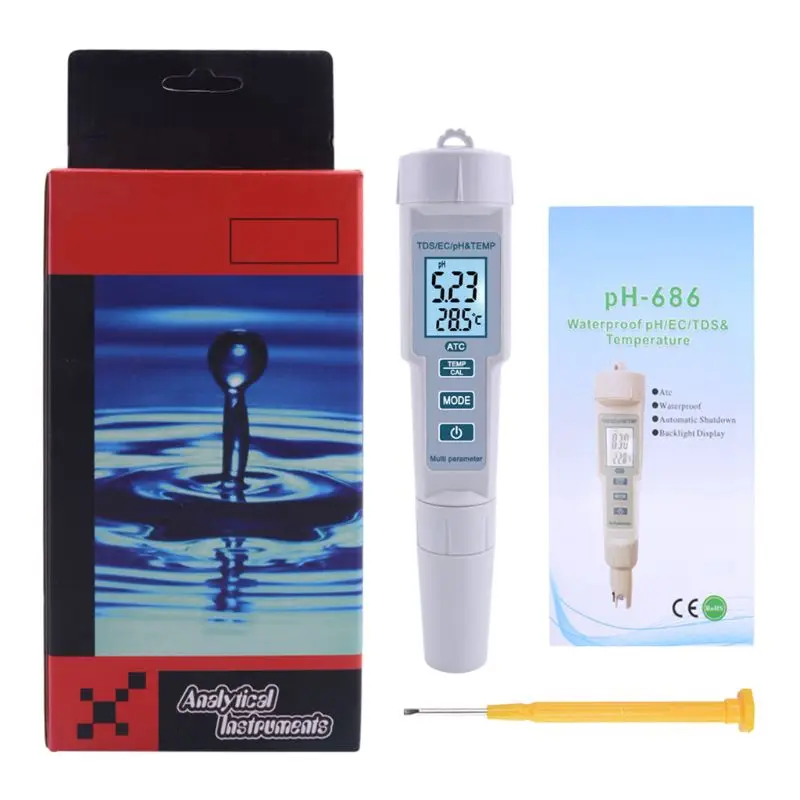 

4 in 1 PH/TDS/EC/Temperature Meter PH Meter Digital Water Quality Monitor Tester C6UE