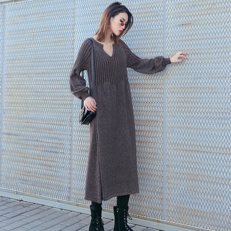 Johnature вязаный свитер женское платье осень зима 2019 новая уличная мода фонарь рукав