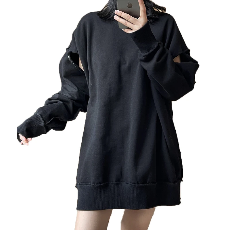 

Spring And Autumn 2022 Casual O-Neck Hole Pullovers Sweatshirt Women Long Sleeve Knitted Tops Female