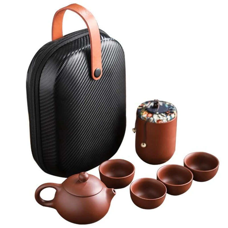 New Purple Sand Tea Cups Ceramic Portable Teapot Set Outdoor Travel Gaiwan Tea Cups of Tea Teacup Fine Gift Kung Fu Tea Set