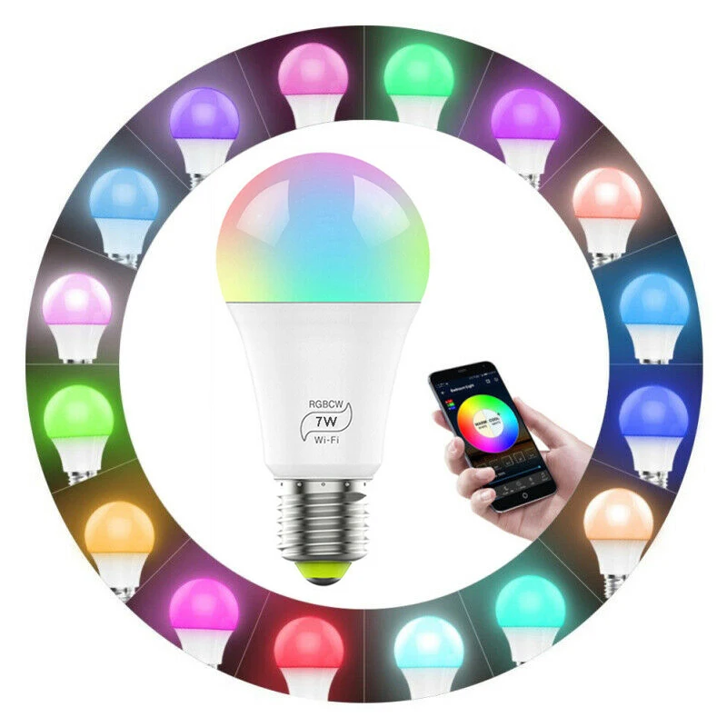 Умсветодиодный RGB светильник ная лампа E27 с Wi-Fi универсальная совместимая