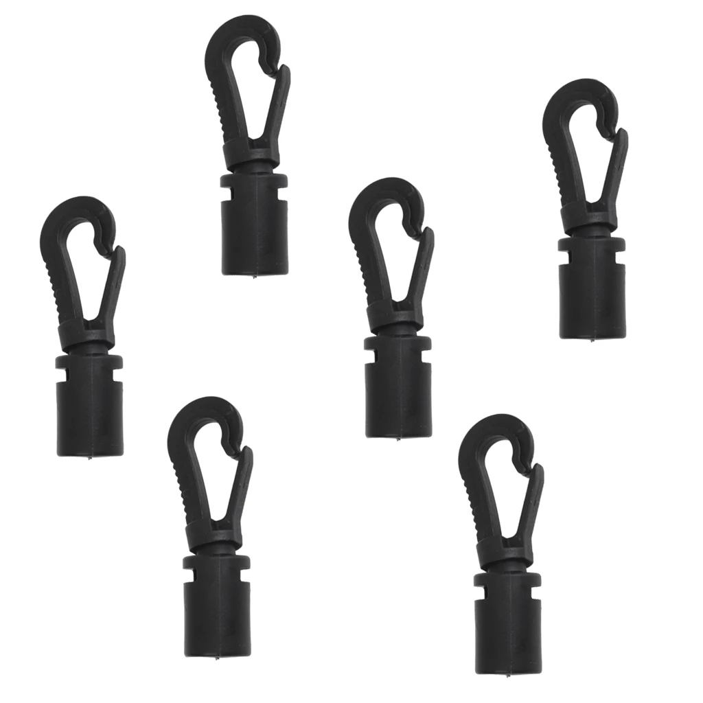 

6 Pieces Black Shock Cord Snap End Hooks for Marine Boat Kayak Canoe 5mm Deck Line Elastic Rope
