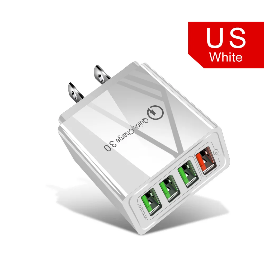 Олаф Quick Charge 3,0 USB зарядное устройство EU/US/UK вилка настенный мобильный телефон быстрое зарядное устройство для iPhone 7 XS samsung S8 4 порта адаптер QC 3,0 - Plug Type: US White Charger