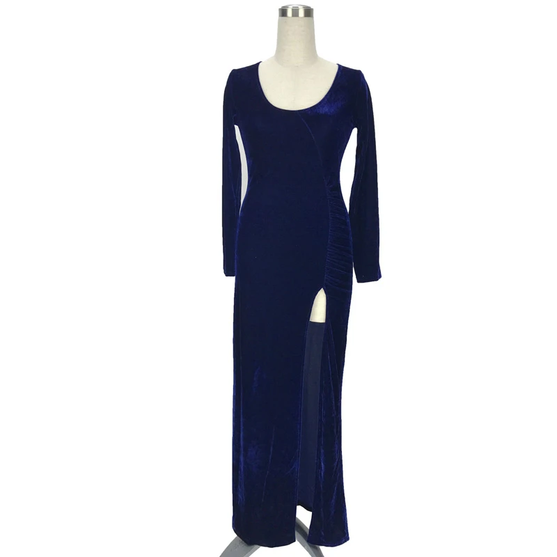 Женское длинное велюровое платье макси с высокой талией Бархатное облегающее