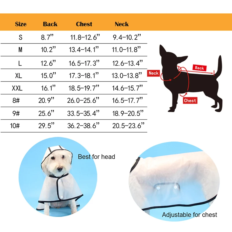 

Transparent Color Dog Raincoat with Hat TPU Adjustable Poncho for Large Medium Small Dogs Pet Waterproof Accessories