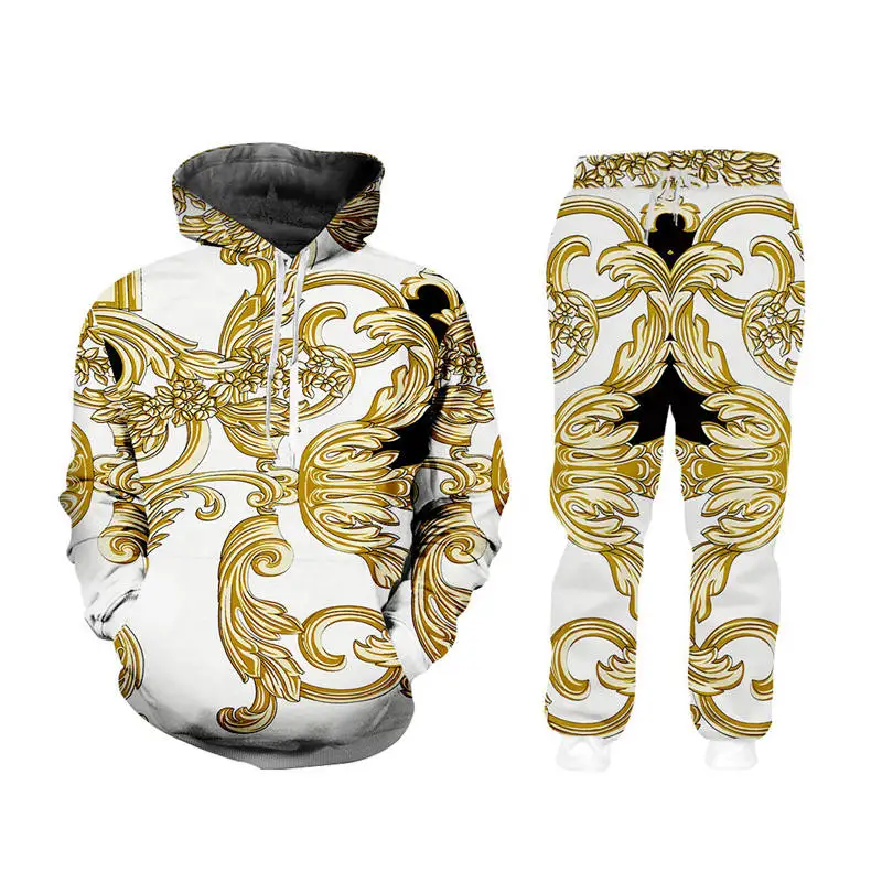 3d hoodie sets Барокко 3d мужские спортивные костюмы наборы роскошный дворец золотой цветок печати на молнии с капюшоном тренировочные брюки комплект из 2 предметов на заказ одежда унисекс - Цвет: 3d hoodie sets