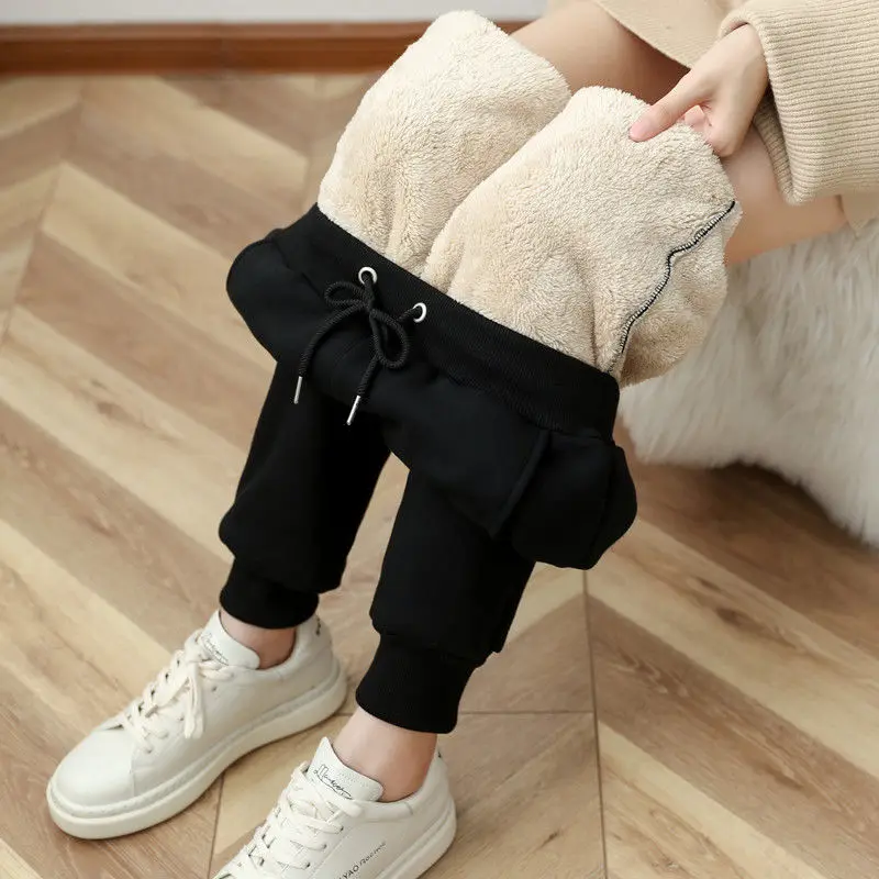 

Женские спортивные брюки, зимние Бархатные спортивные брюки, Свободные повседневные однотонные кашемировые брюки для бега, плотные теплые ...