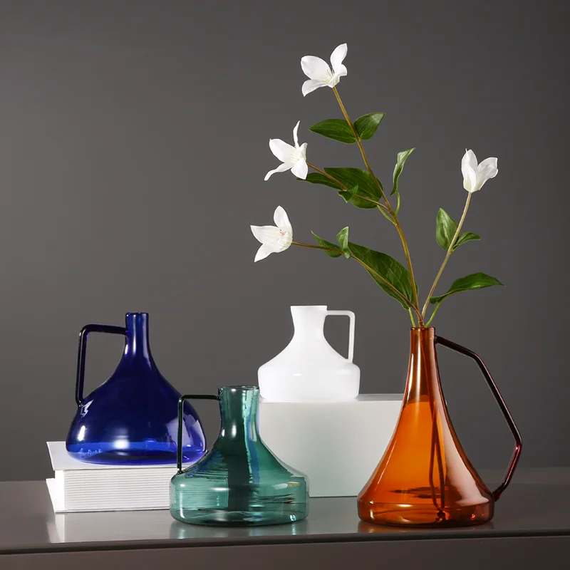

Простая цветная прозрачная ваза с упоминанием, креативная ваза из янтарного стекла, украшение для дома, гостиной, офиса, настольное украшен...