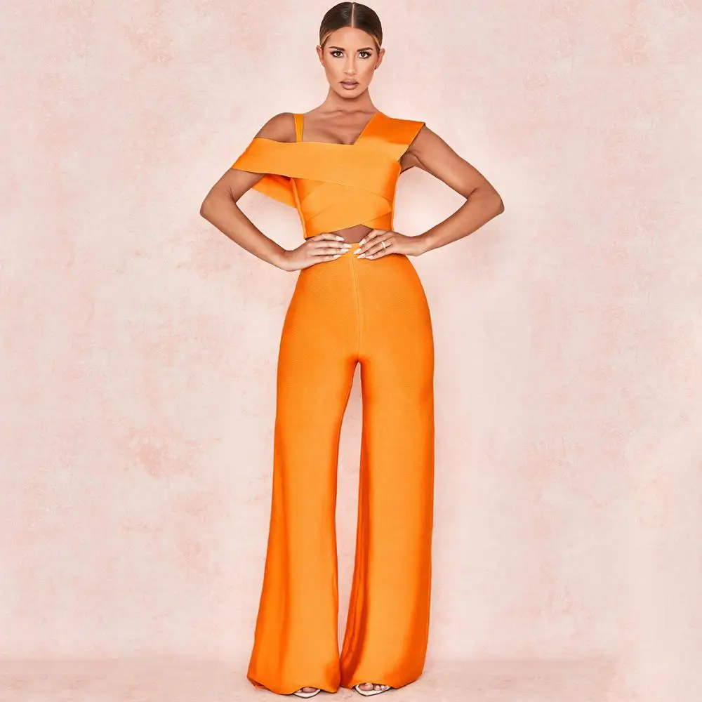 

Orange Color New Arrival Women's Rayon HL Bandage Jumpsuits 2 Pieces Sexy Bodycon Pencil Jumpsuits Fashion Club Night Wear