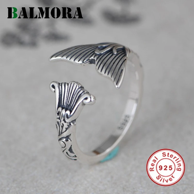 

BALMORA 100% чистое серебро 925 пробы рыбий хвост кольцо для женщин леди девушки животное открытое регулируемое кольцо штабелируемые кольца ювели...