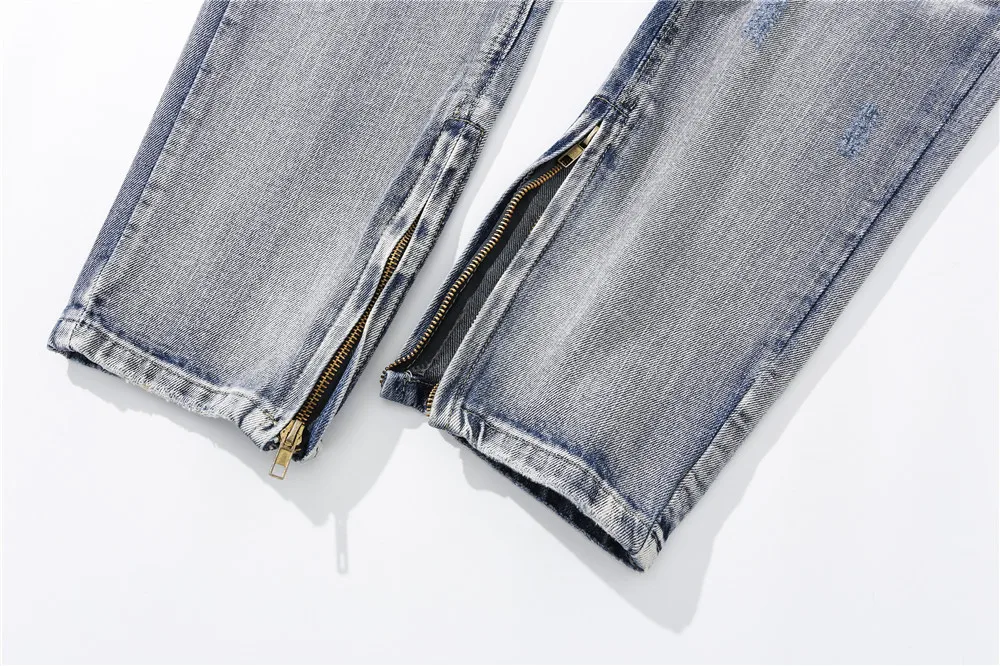

UNCLEDONJM Graffiti skinny jeans men Distressed hip hop jeans streetwear women clothes Ankle Zipper damaged men jeans BAN-7416