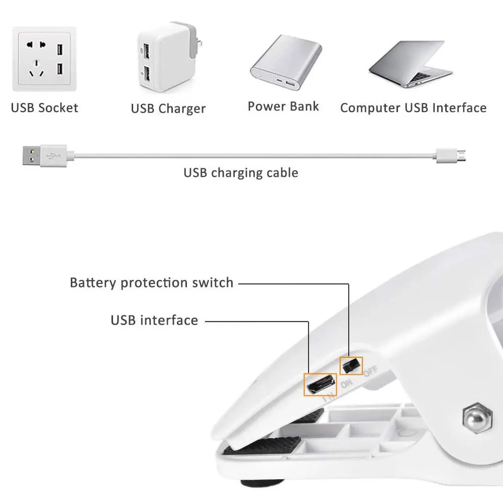 

USB Lamp Table Desk Clamp Light LED Study Reading Light Eye Protect USB Rechargeable Lamp With Touch Control Foldable Portable