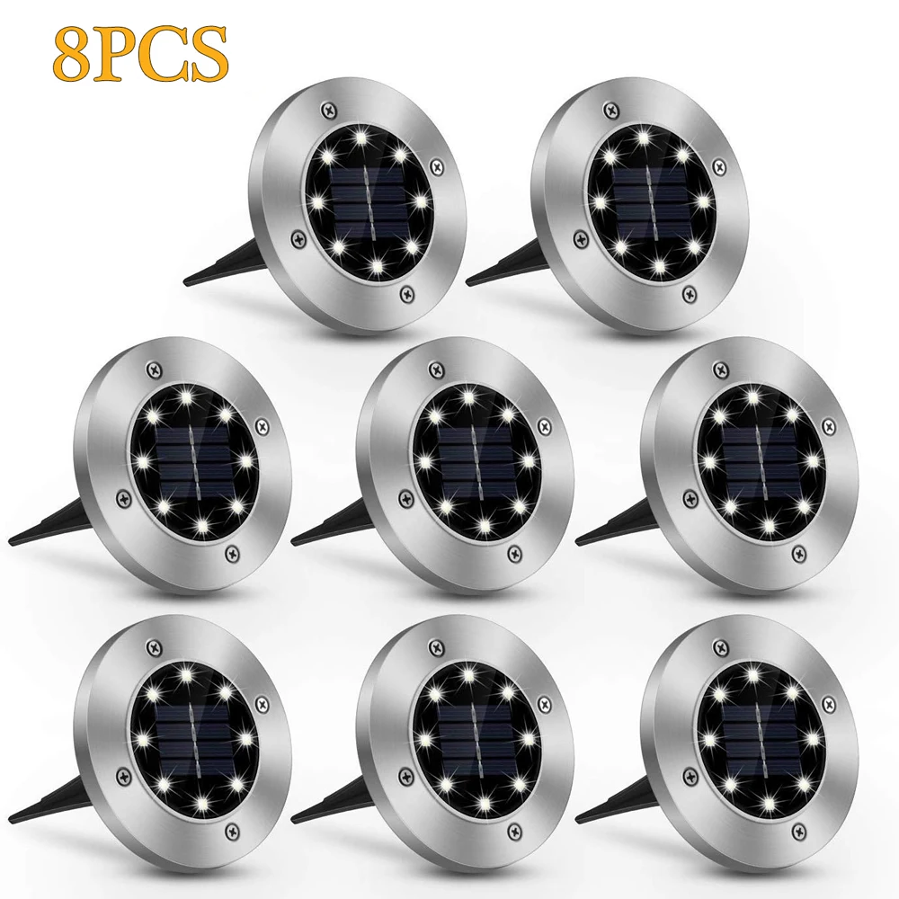 4-8pcs Solar Power Disk Light 8LED Ground Lamp Spot for Outdoor Path Way Yard Garden Decking Lawn Waterproof smart on | Освещение