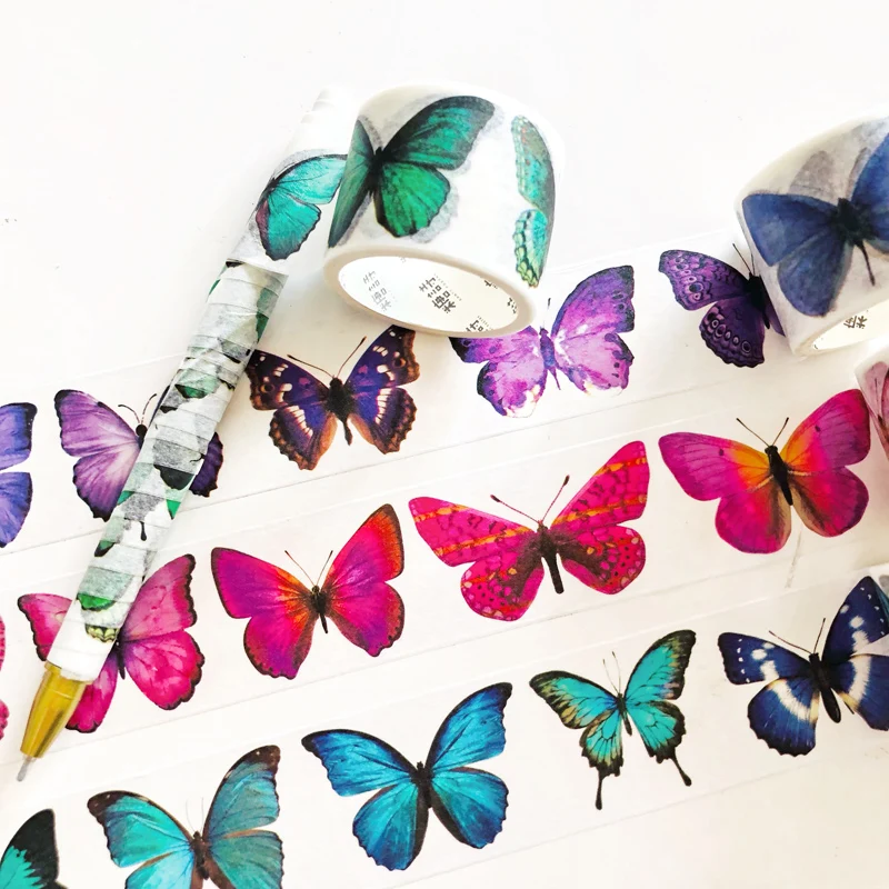 

30mm*2m Colorful Big Size Butterfly Art Natural Handbook DIY Material Decorative Stickers for Journal