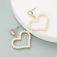 2021 elegant lovely crystal earrings for women geometry heart simulated pearl earrings brinco gift for friend