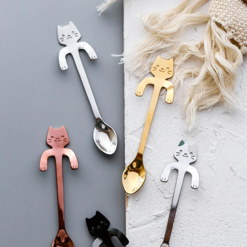 

Leuke Kat Koffie & Thee Lepel Mini Lange Handvat Creatieve Lepel Drinken Gereedschap Keuken Gadget Rvs Servies