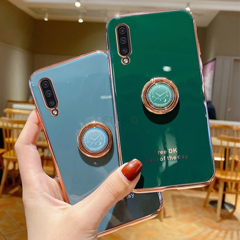 Luxury Plating Ring Holder Phone Case For Samsung Galaxy A50 A70 A30 A20 A02 Galaxi A7 2018 A20s A11 A01 Stand Silicone Cover