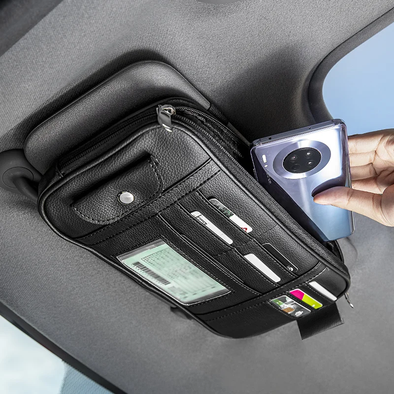 

Leather Car Sunshade Glasses Clip Card Storage Bag Holder Multi-function Vehicle Interior General Bill Auto Sun Visor Organizer