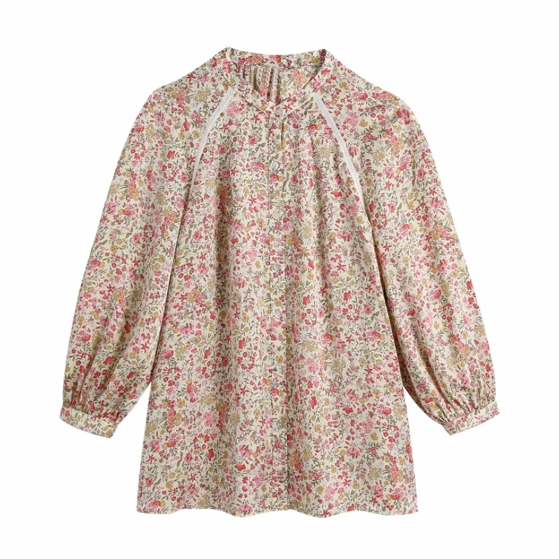 

Hot Sale Women Flower Print Lace Splicing Shirt Female Raglan Sleeve Blouse Casual Lady Loose Tops Blusas S9285