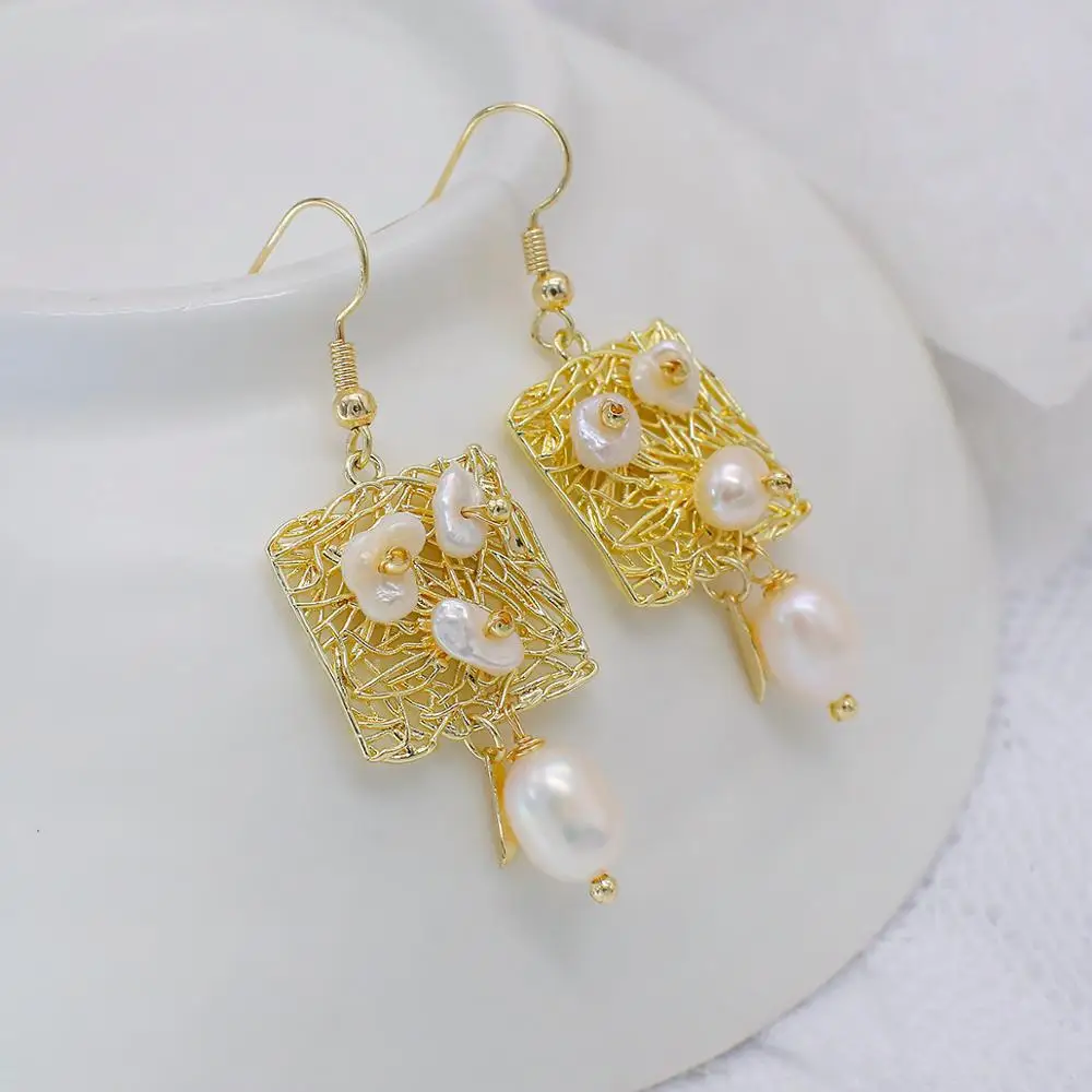 AMORCOME Мода натуральный пресноводный жемчуг барокко Висячие серьги для женщин