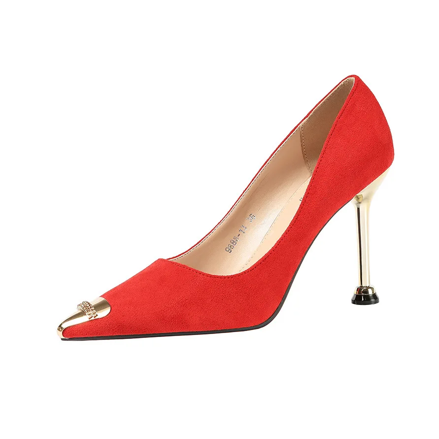 

Large Size Stiletto High Heels Women's 2021 Autumn New Shallow Mouth Metal Toe Single Shoes Widened Comfortable Work Shoes Women