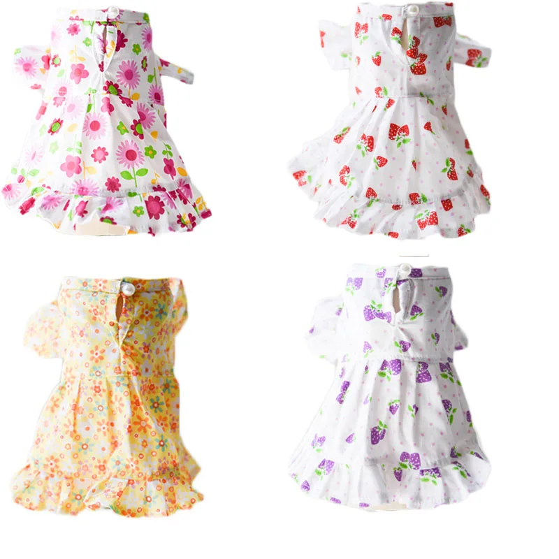 Freshing Fruit Pattern Dog Girl Dress Cotton Soft Short Sleeve Hoody Pet Skirt Clothing Puppy Cat Shirt Dresses XXS-XL | Дом и сад