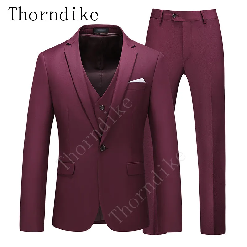 Официальные свадебные мужские костюмы Thorndike бордового цвета для жениха мужская