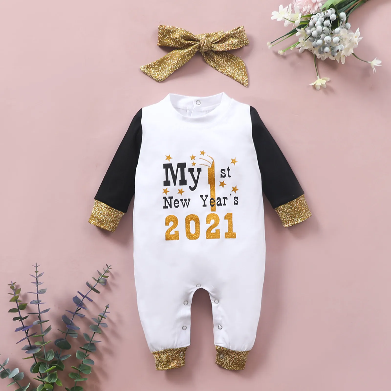 

Baby Kids Clothing Sets newborn Infant Baby Boys Happy New Years Letter Romper Jumpsuit+headbands деская дежда Ropa Teens