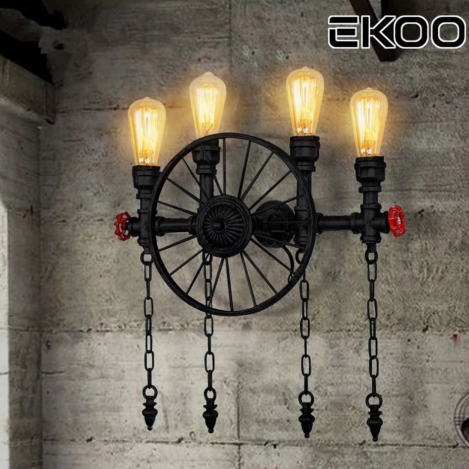 EKOO Ретро американский винтажный промышленный настенный светильник на колесах