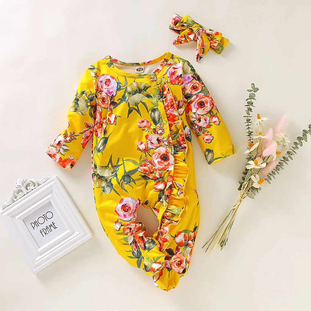Newborn Infant Baby Girl Boy Footed Sleeper Romper Headband Clothes Outfits unisex baby rompers 2020 New Fashion jumpsuit | Детская