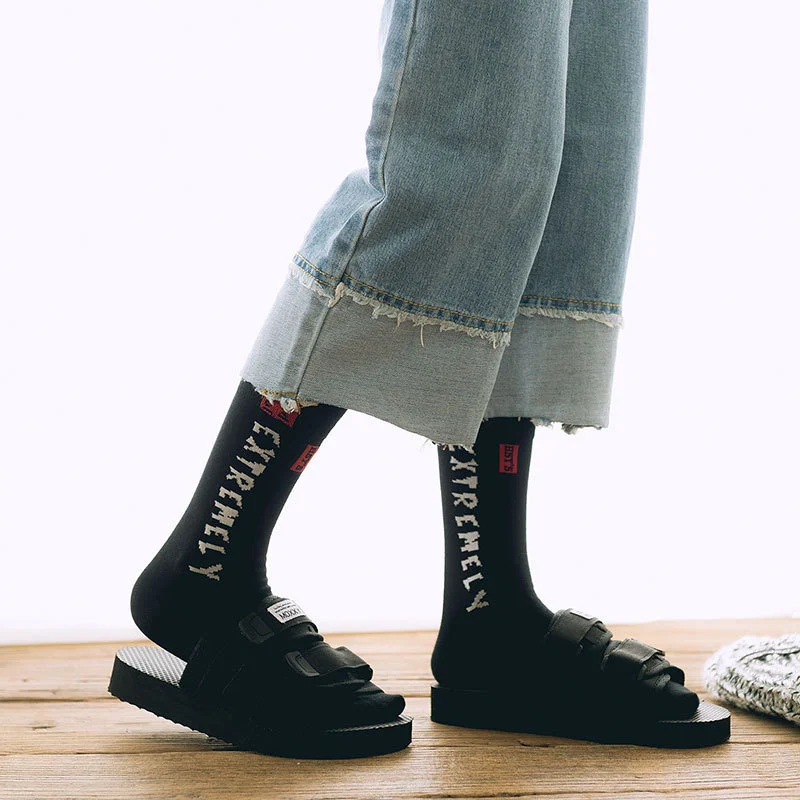 Letter socks children's medium tube socks summer thin pure cotton Korean street versatile high top men's basketball long tube