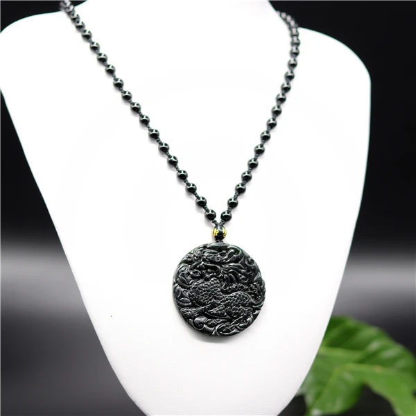 Натуральный черный зеленый китайский Нефритовый дракон кулон Qilin ожерелье