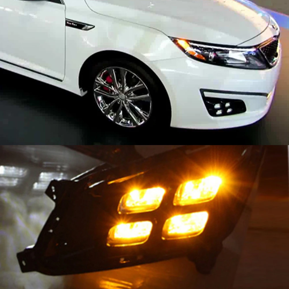 Car Flashing 2Pcs DRL For KIA Optima K5 2013 2014 2015 Daytime Running Lights with turn signal Fog head Lamp cover car styling |